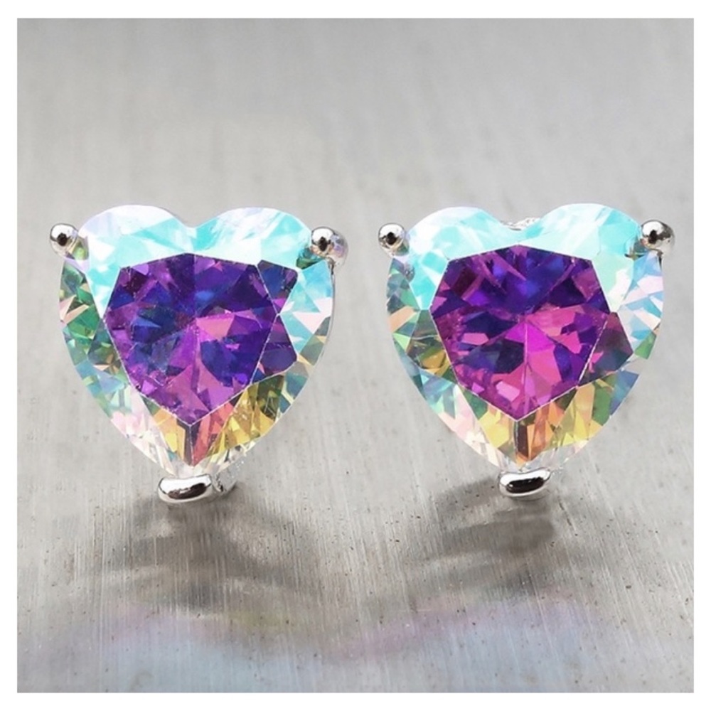 🆕Sterling Rainbow Heart Topaz Studs